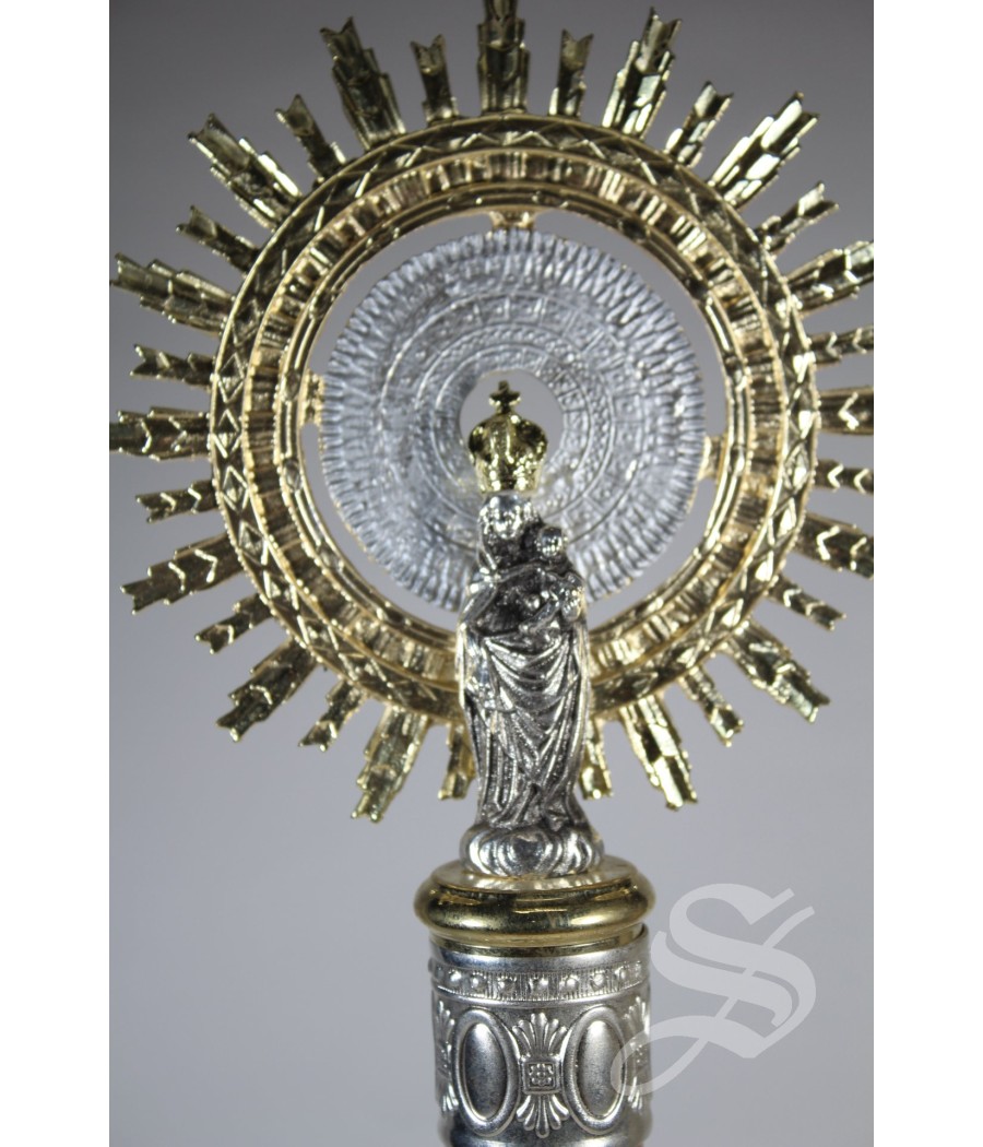 VIRGEN PILAR 36 CM BASE Y COLUMNA EN MARMOL. CORONA DE METAL