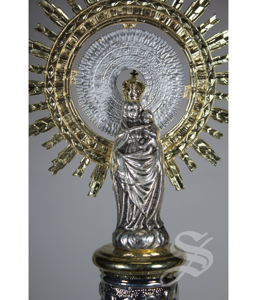 VIRGEN PILAR 47 CM BASE Y COLUMNA DE MARMOL CORONA METAL