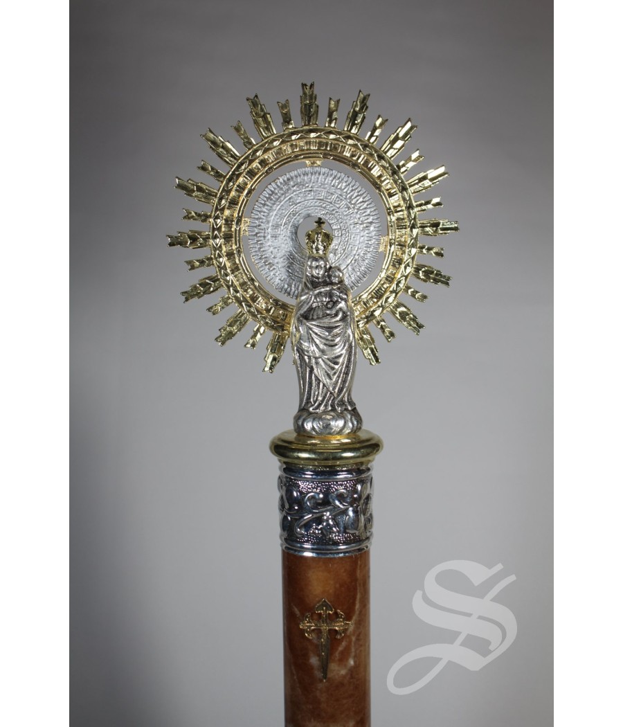 VIRGEN PILAR 47 CM BASE Y COLUMNA DE MARMOL CORONA METAL