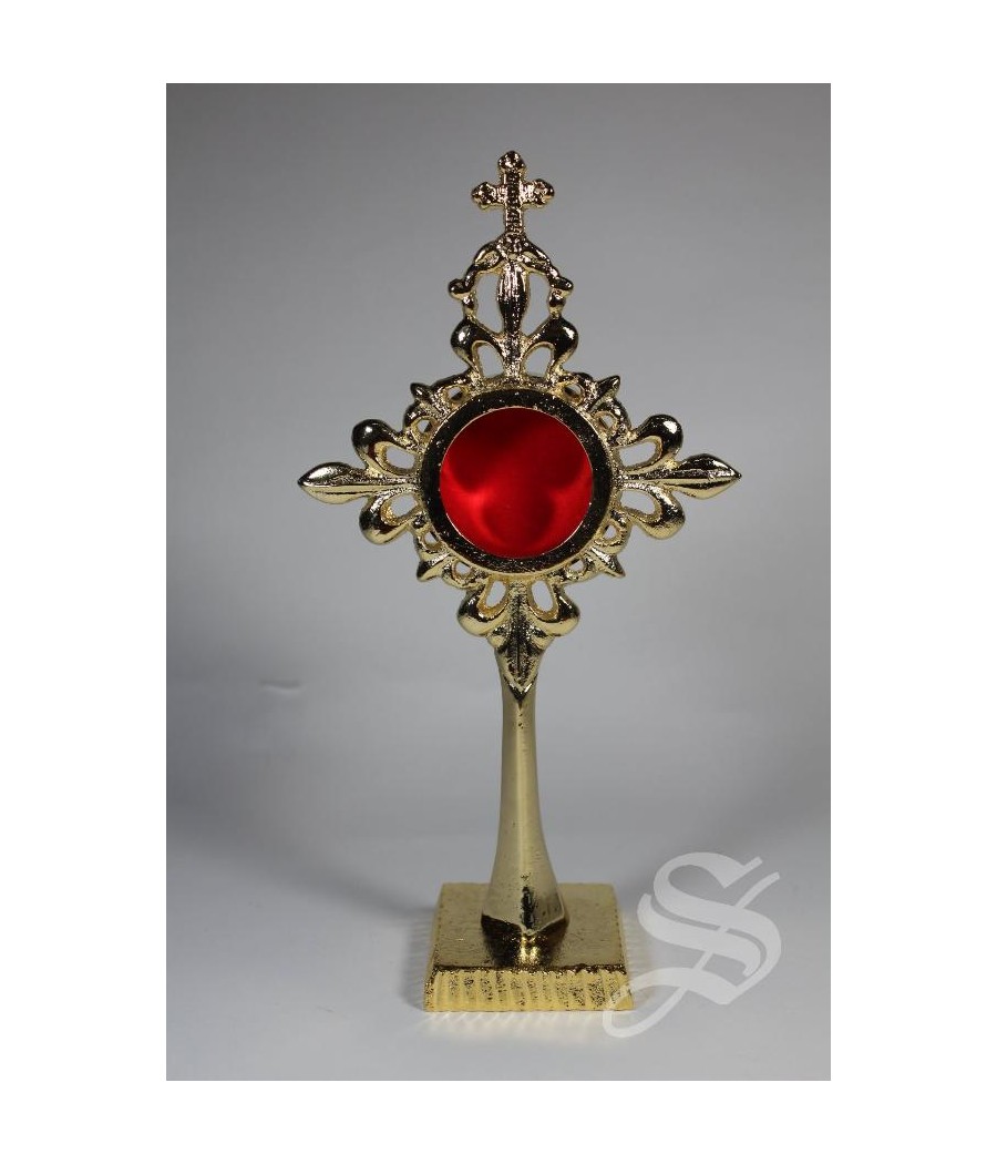 RELICARIO EN BRONCE DORADO 10 X 19,5 TECA Ø4 CM.