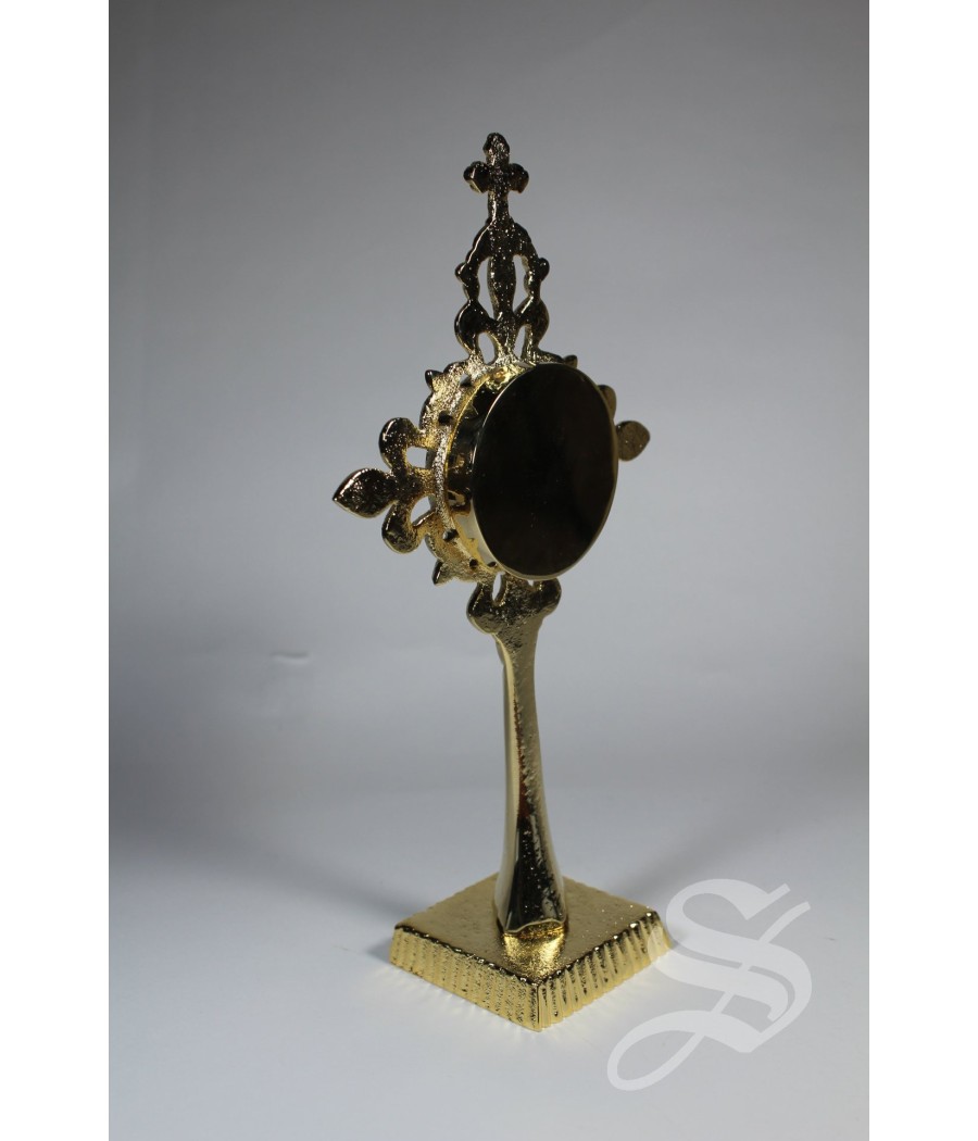 RELICARIO EN BRONCE DORADO 10 X 19,5 TECA Ø4 CM.