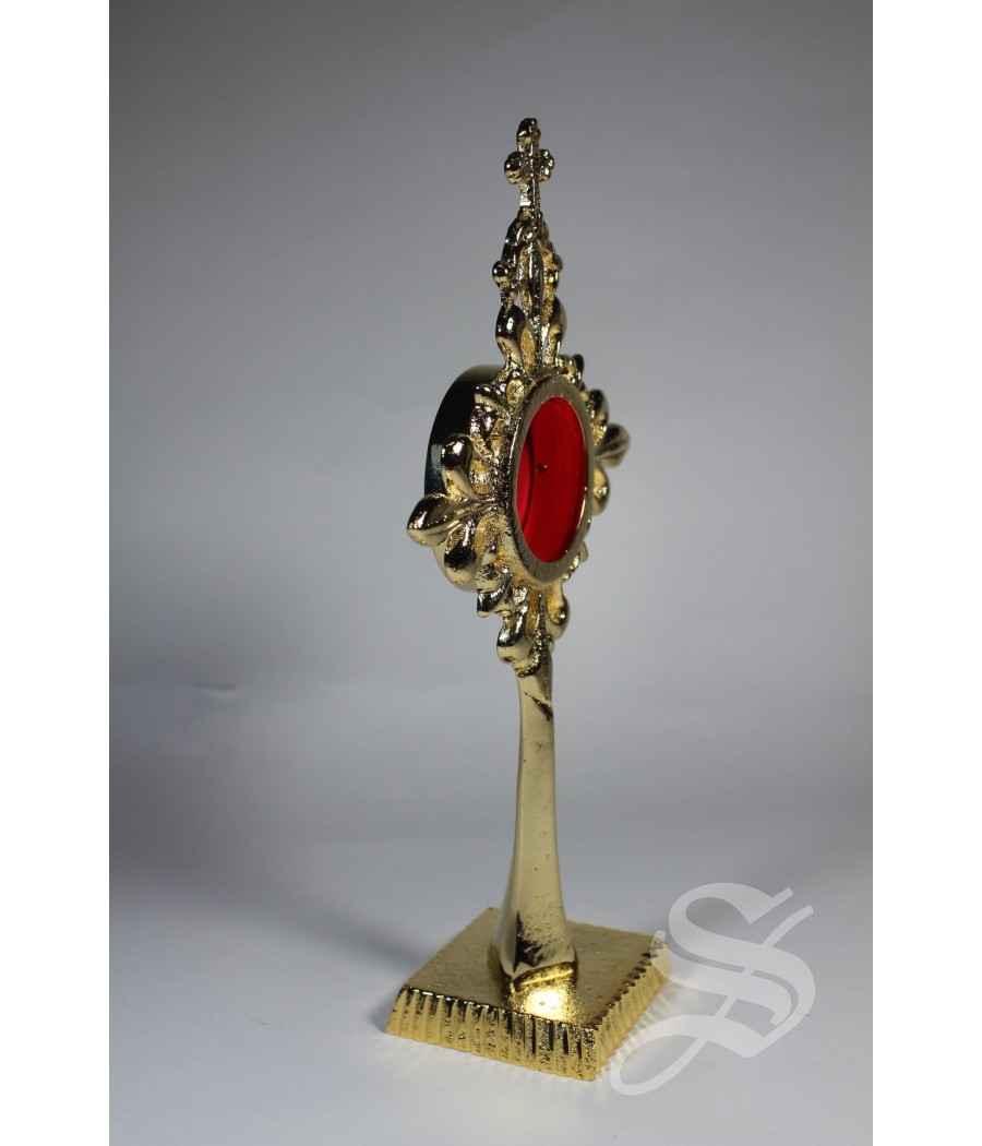 RELICARIO EN BRONCE DORADO 10 X 19,5 TECA Ø4 CM.
