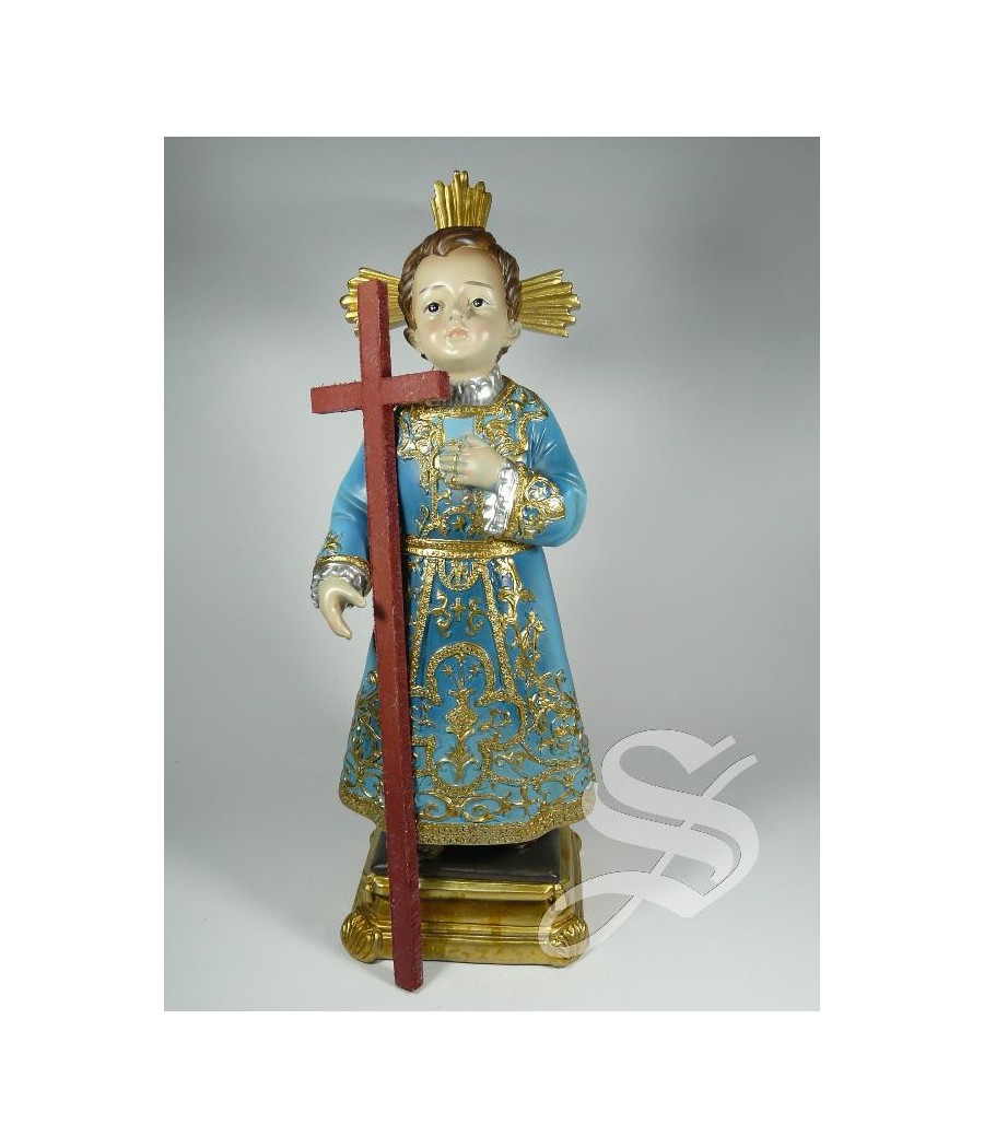 NIÑO JESUS DEL REMEDIO CON CRUZ 30 CM. VESTIDO AZUL
