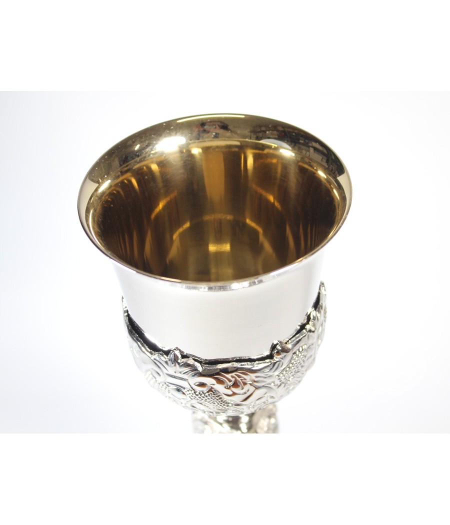 CALIZ NIQUELADO, INTERIOR DORADO 26 CM. ALTO