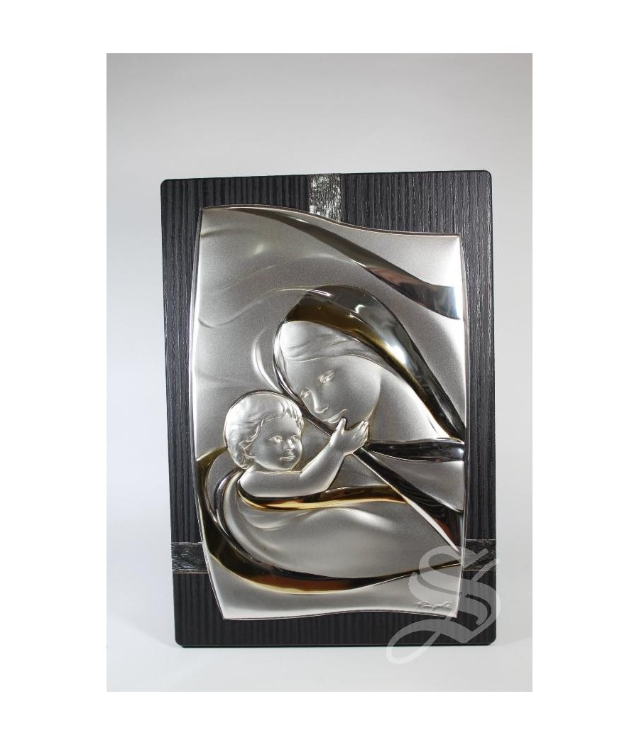 CUADRO SILVER FLASH VIRGEN CON NIÑO SOBRE MADERA 26 X 37 CM.