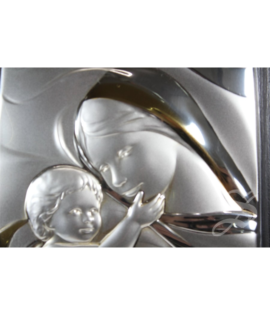 CUADRO SILVER FLASH VIRGEN CON NIÑO SOBRE MADERA 26 X 37 CM.