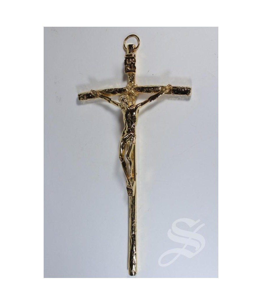 CRUZ CON CRISTO DORADA 20 CM.