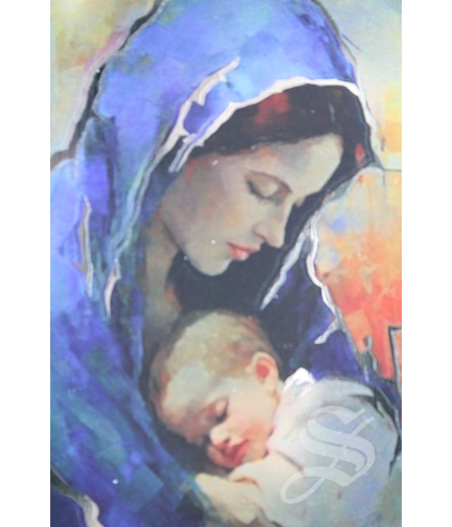 CUADRO SILVER FLASH VIRGEN CON NIÑO 13 X 17,5 CM.