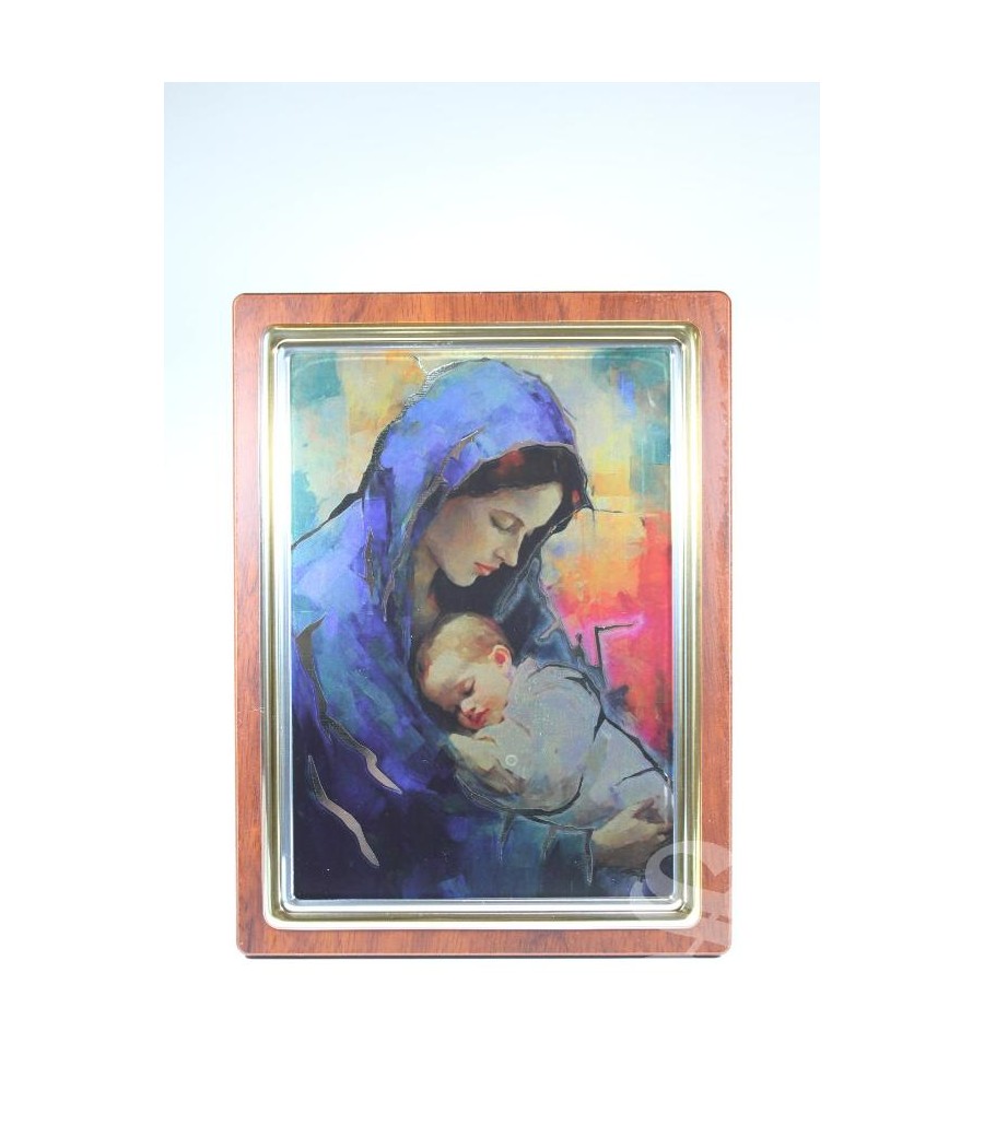 CUADRO SILVER FLASH VIRGEN CON NIÑO 28 X 20