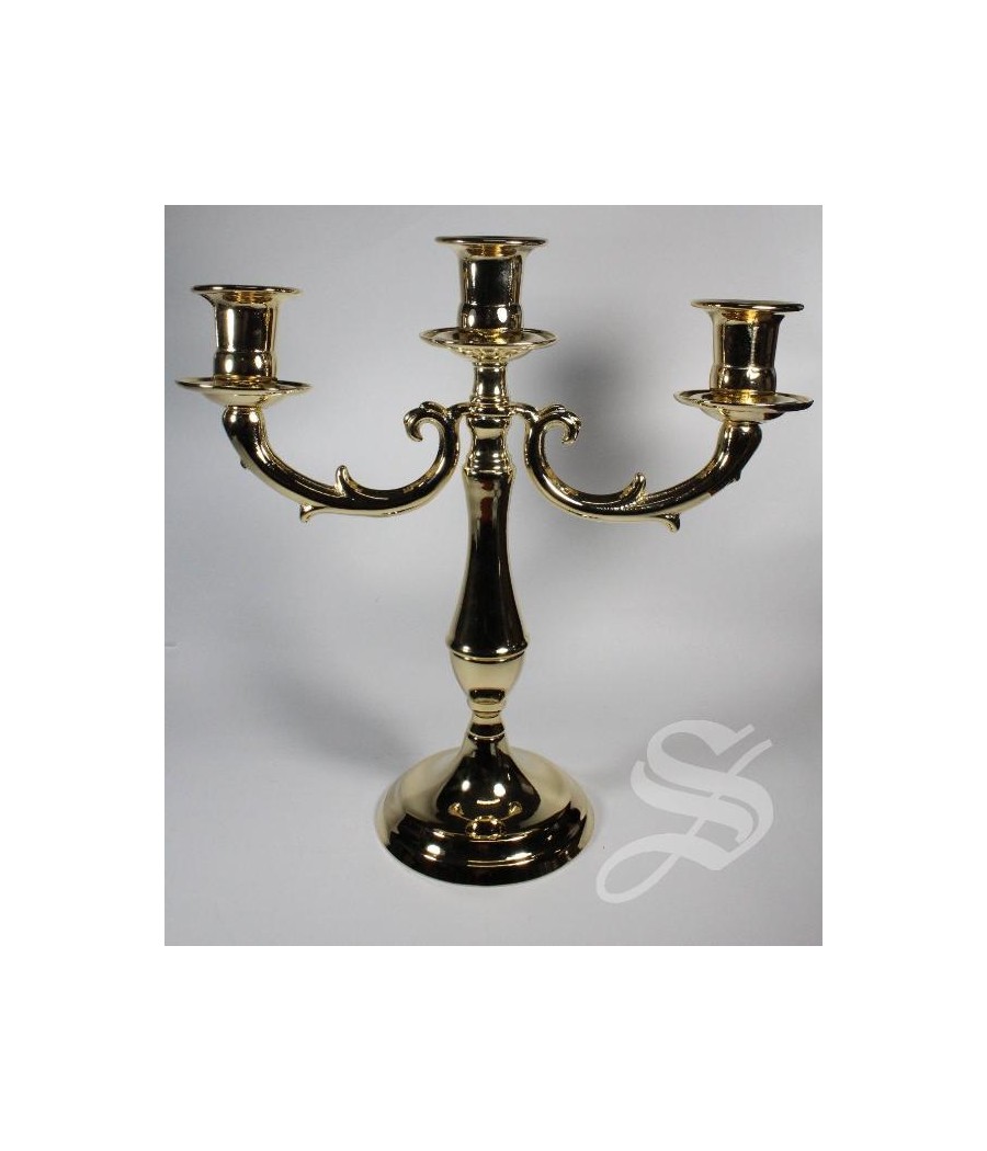 CANDELERO 3 VELAS LATON 27 CM. DE ALTO X 25 CM. DE ANCHO