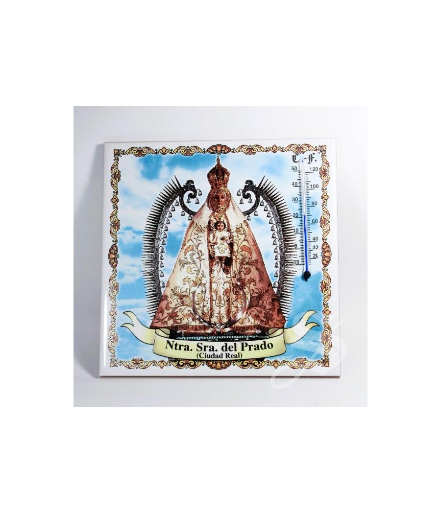 AZULEJO TERMOMETRO VIRGEN DEL PRADO 15 * 15 CM.
