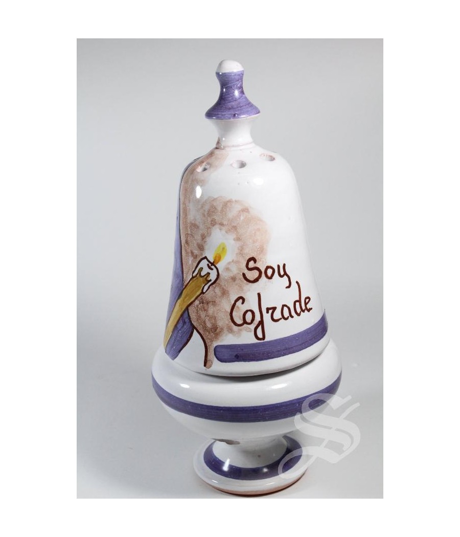 INCENSARIO CAMPANA COFRADE MORADO ESMALTADO 20 CM.