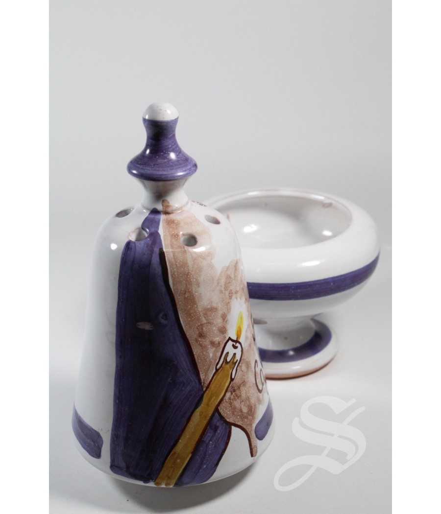 INCENSARIO CAMPANA COFRADE MORADO ESMALTADO 20 CM.