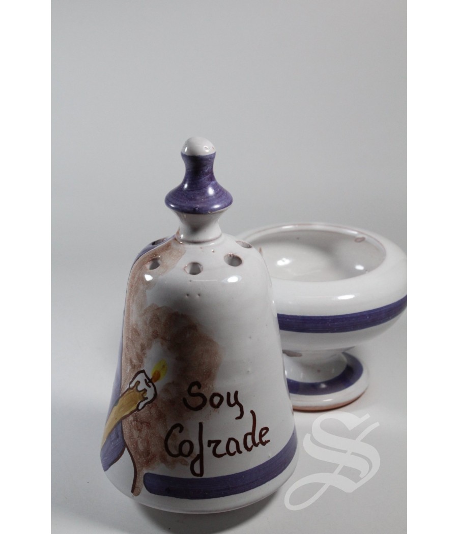 INCENSARIO CAMPANA COFRADE MORADO ESMALTADO 20 CM.
