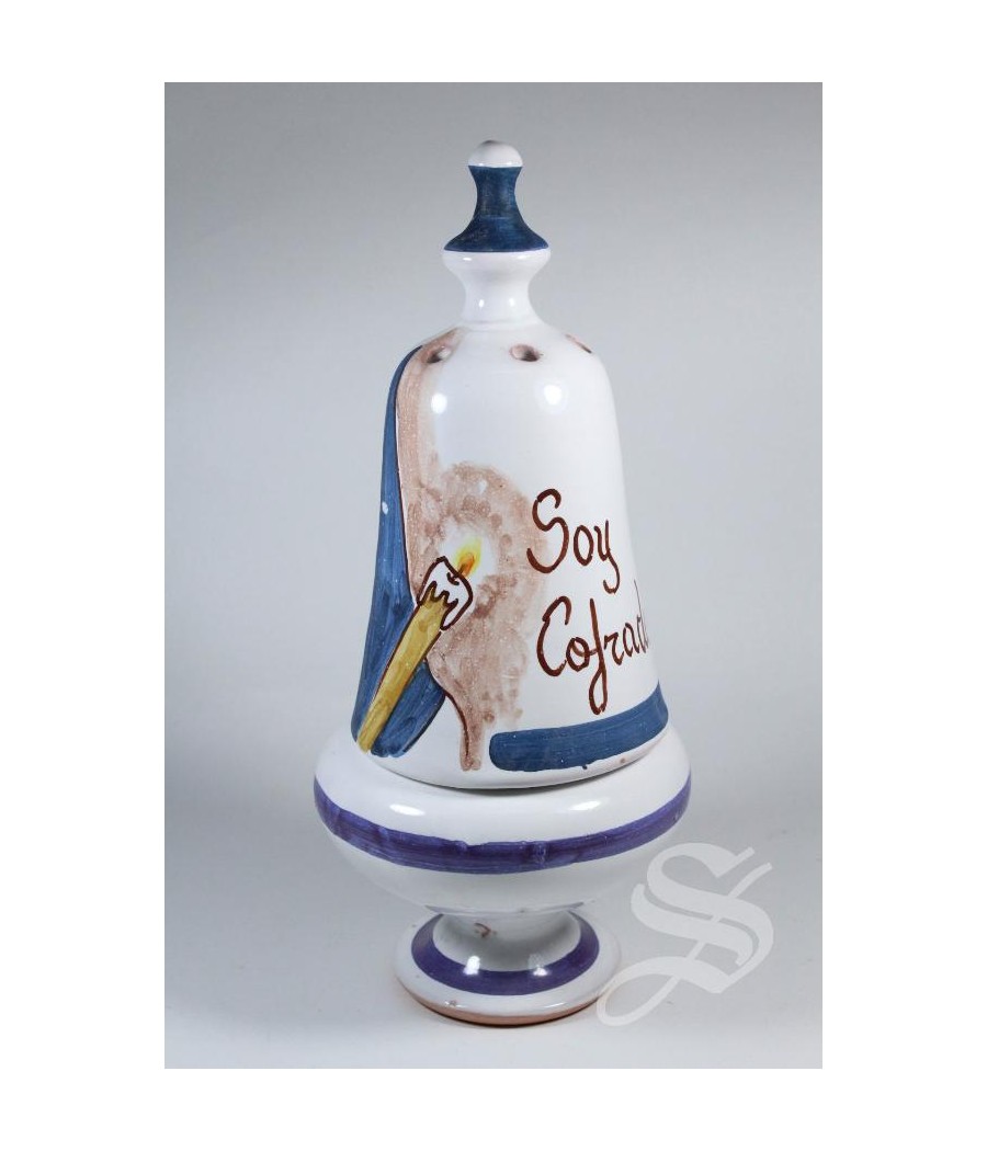 INCENSARIO CAMPANA COFRADE AZUL ESMALTADO 20 CM.