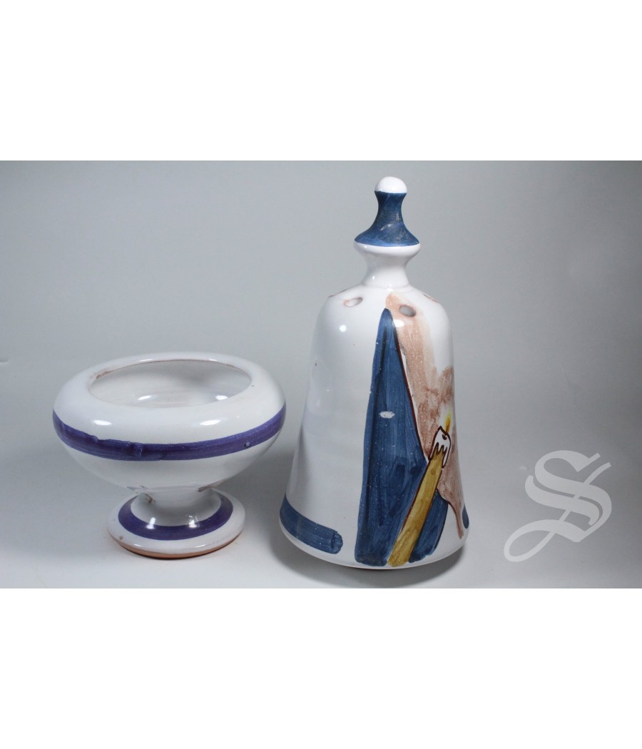 INCENSARIO CAMPANA COFRADE AZUL ESMALTADO 20 CM.