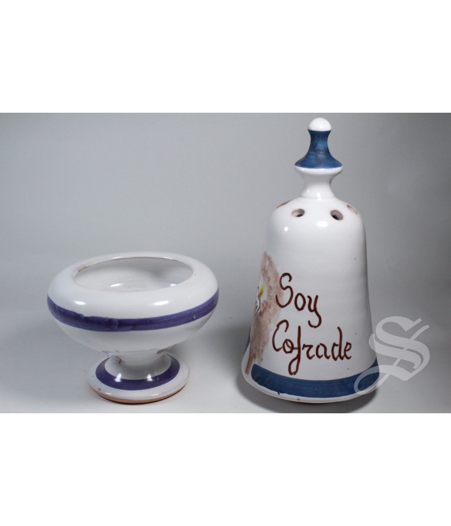 INCENSARIO CAMPANA COFRADE AZUL ESMALTADO 20 CM.