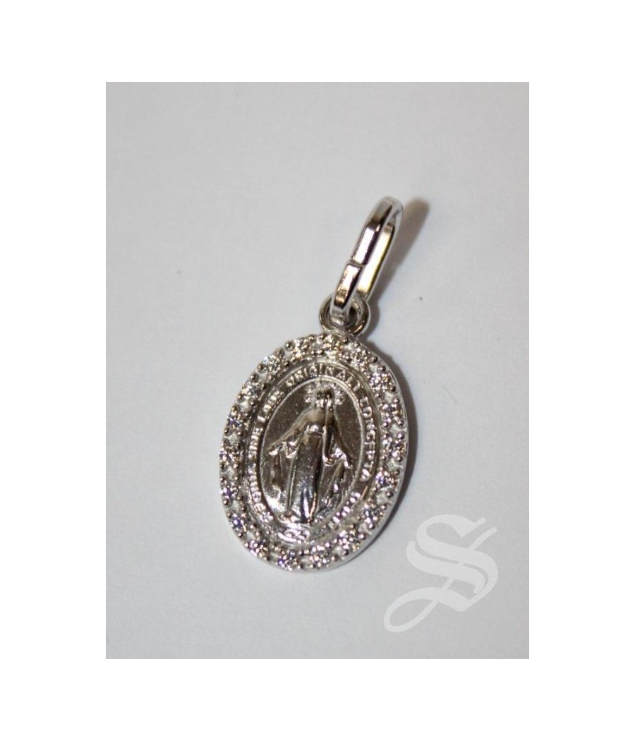 MEDALLA MILAGROSA PLATA CON CIRCONITAS 14 MM
