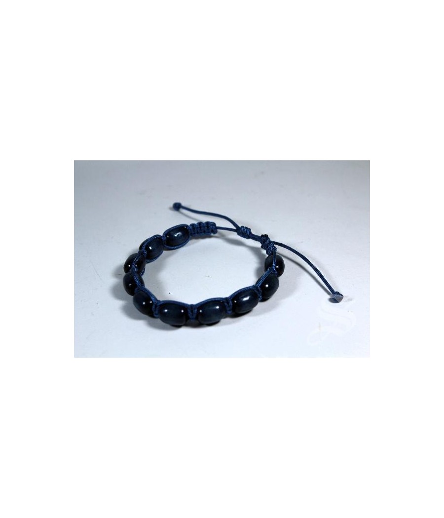 BRAZALETE ROSARIO CUERDA MADERA AZUL 11 X 9 MM.