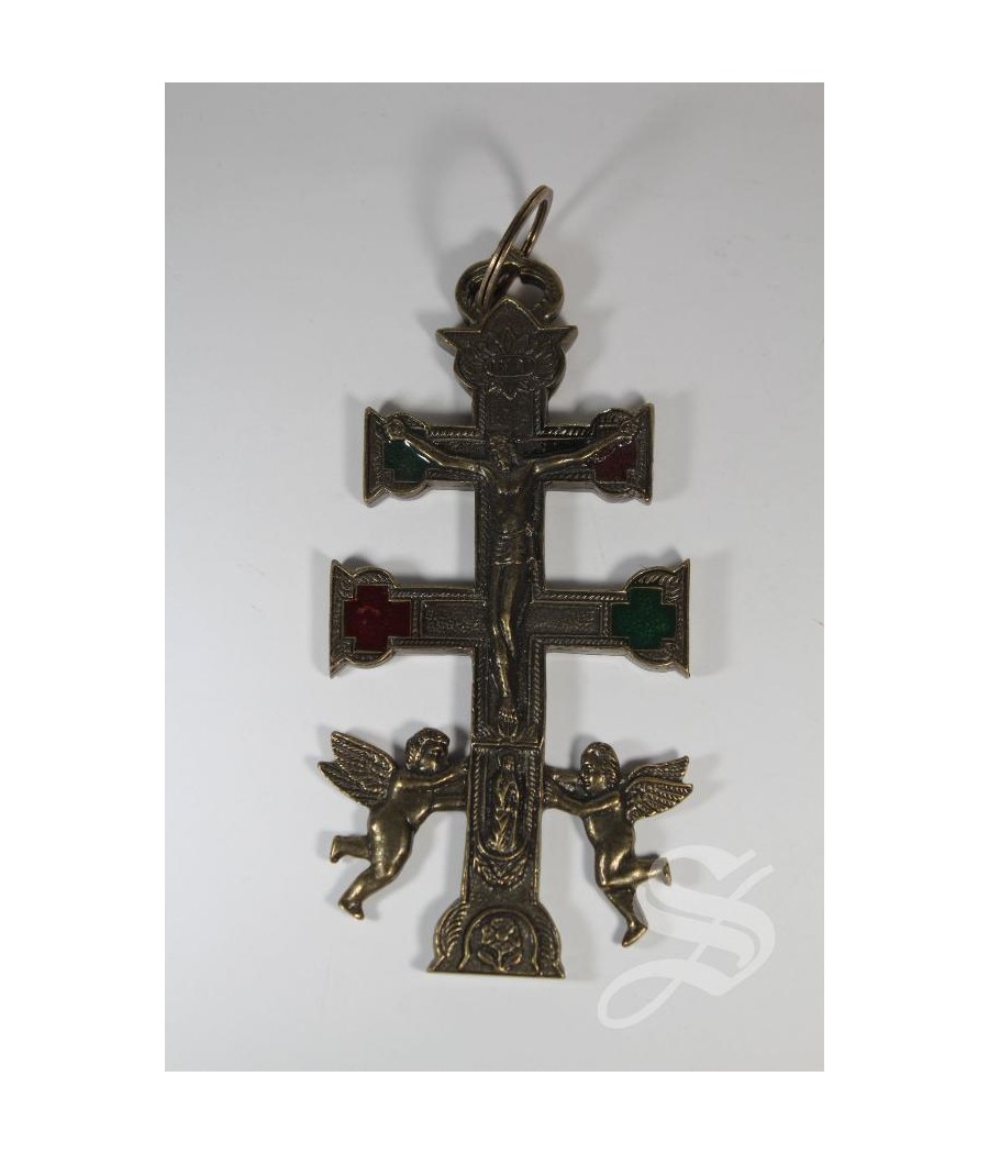 CRUZ CARAVACA ESMALTADA 16 CM. BRONCE