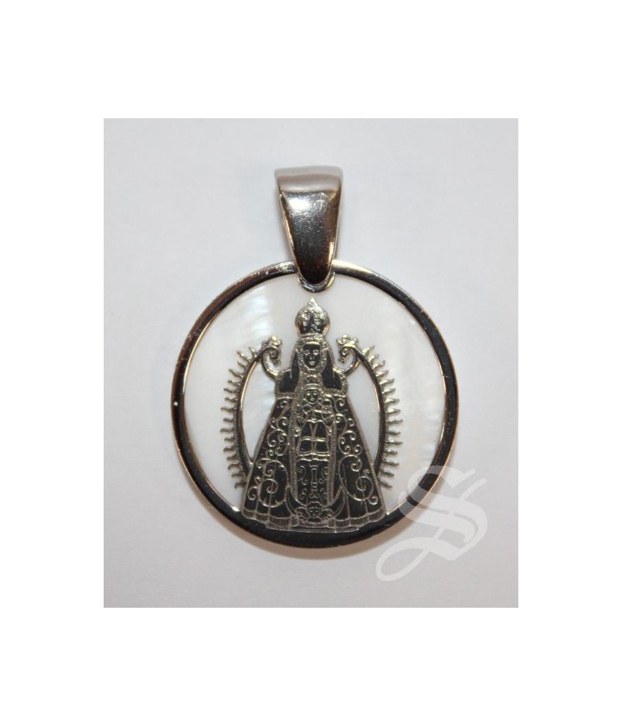 MEDALLA VIRGEN DEL PRADO 20 MM. ORLA NACAR Y PLATA