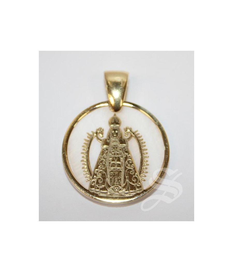 MEDALLA VIRGEN DEL PRADO 20 MM. ORLA NACAR Y PLATA CHAPADA