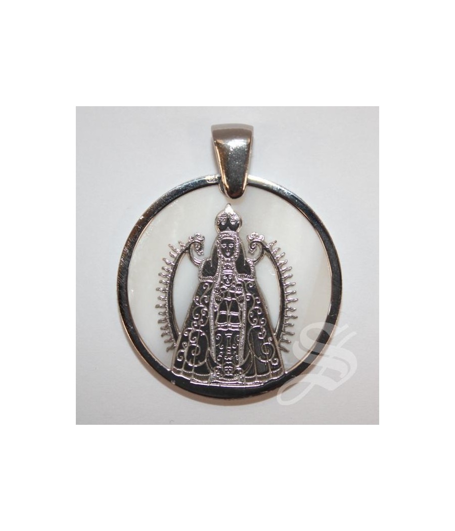 MEDALLA VIRGEN DEL PRADO 25 MM. ORLA NACAR Y PLATA