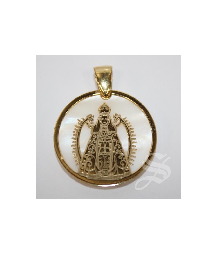 MEDALLA VIRGEN DEL PRADO 25 MM. ORLA NACAR Y PLATA CHAPADA