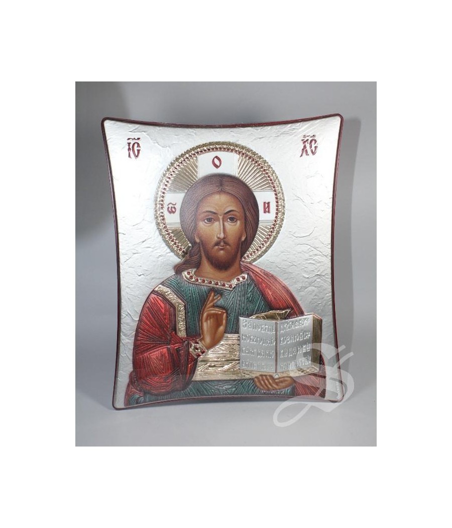 ICONO GRIEGO PANTOCRATOR 20,5 X 25,5 CM. PLATA LAMINADA