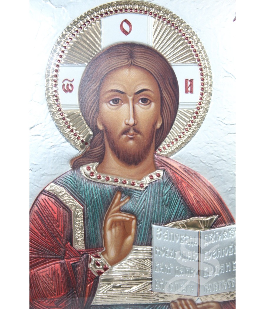 ICONO GRIEGO PANTOCRATOR 20,5 X 25,5 CM. PLATA LAMINADA