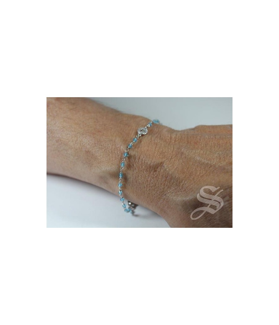 PULSERA CRISTAL Ø2 MM Y PLATA MEDALLA STRASS CELESTE