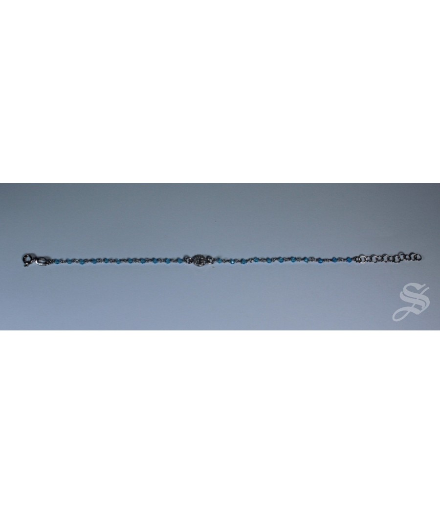 PULSERA CRISTAL Ø2 MM Y PLATA MEDALLA STRASS CELESTE