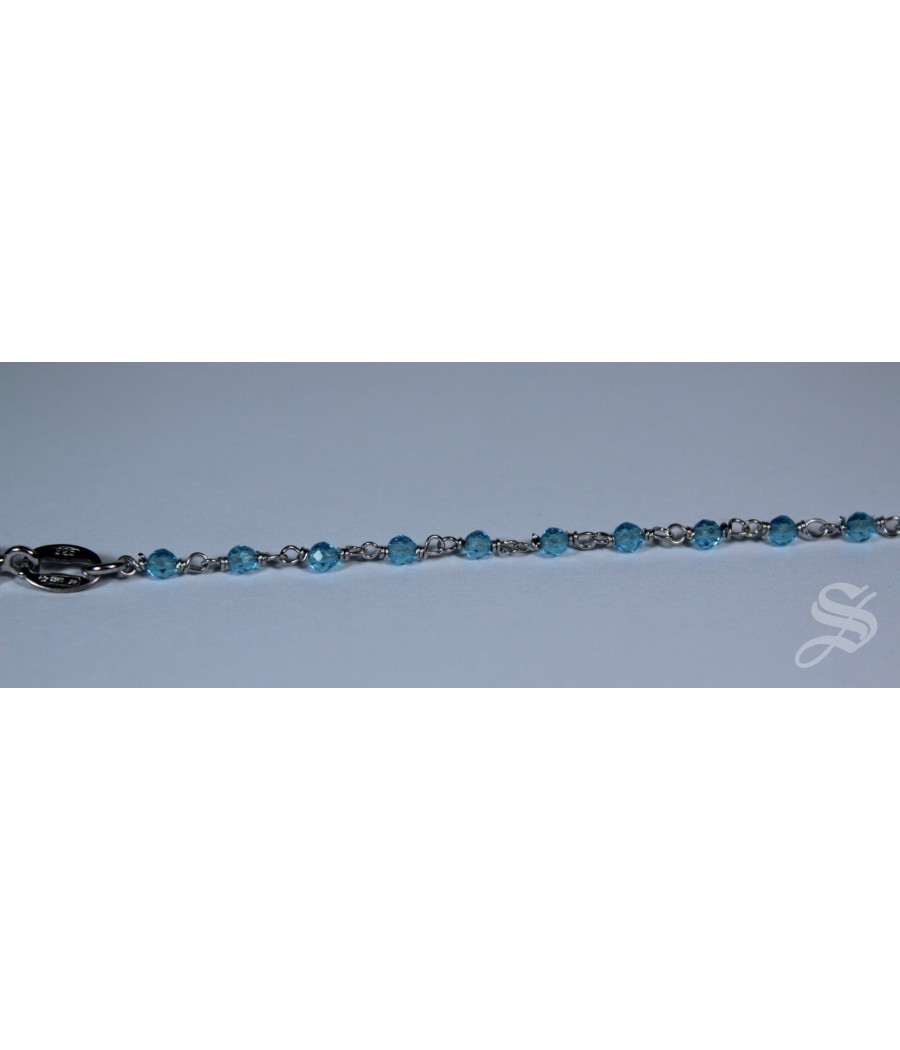 PULSERA CRISTAL Ø2 MM Y PLATA MEDALLA STRASS CELESTE