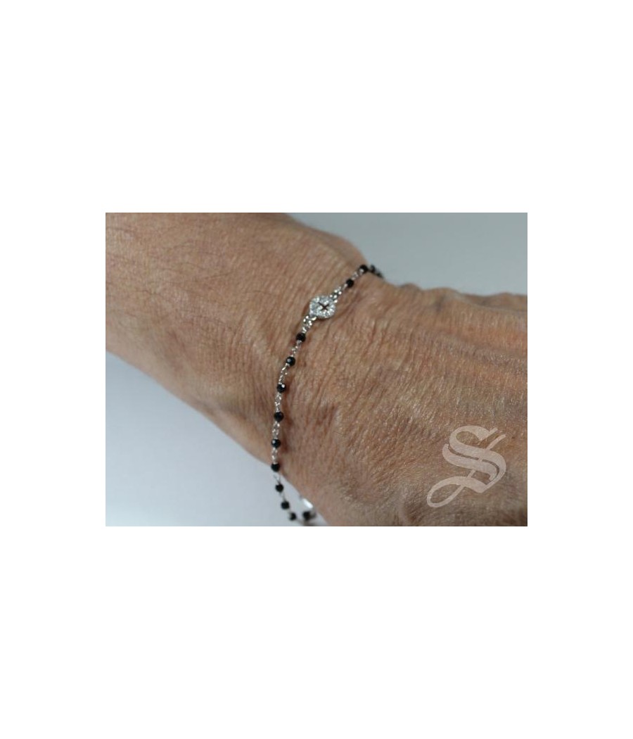 PULSERA CRISTAL Ø2 MM Y PLATA MEDALLA STRASS NEGRO