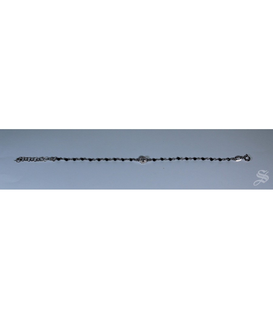 PULSERA CRISTAL Ø2 MM Y PLATA MEDALLA STRASS NEGRO