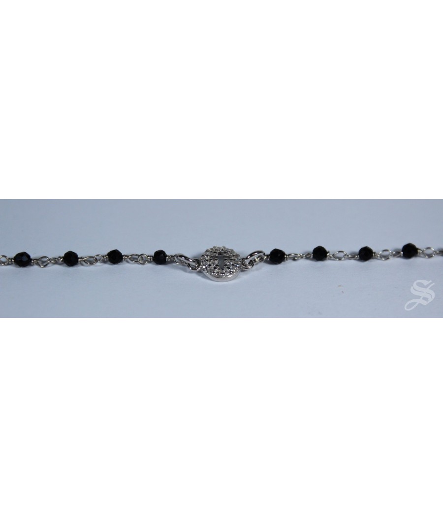 PULSERA CRISTAL Ø2 MM Y PLATA MEDALLA STRASS NEGRO