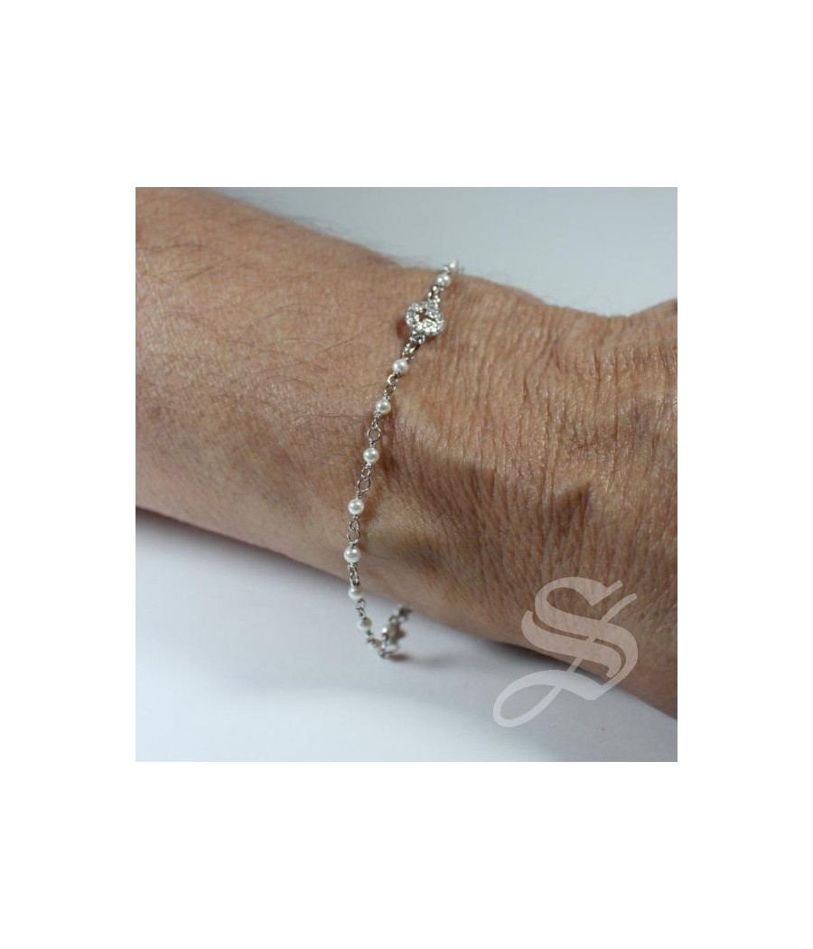 PULSERA CRISTAL Ø2 MM Y PLATA MEDALLA STRASS PERLA