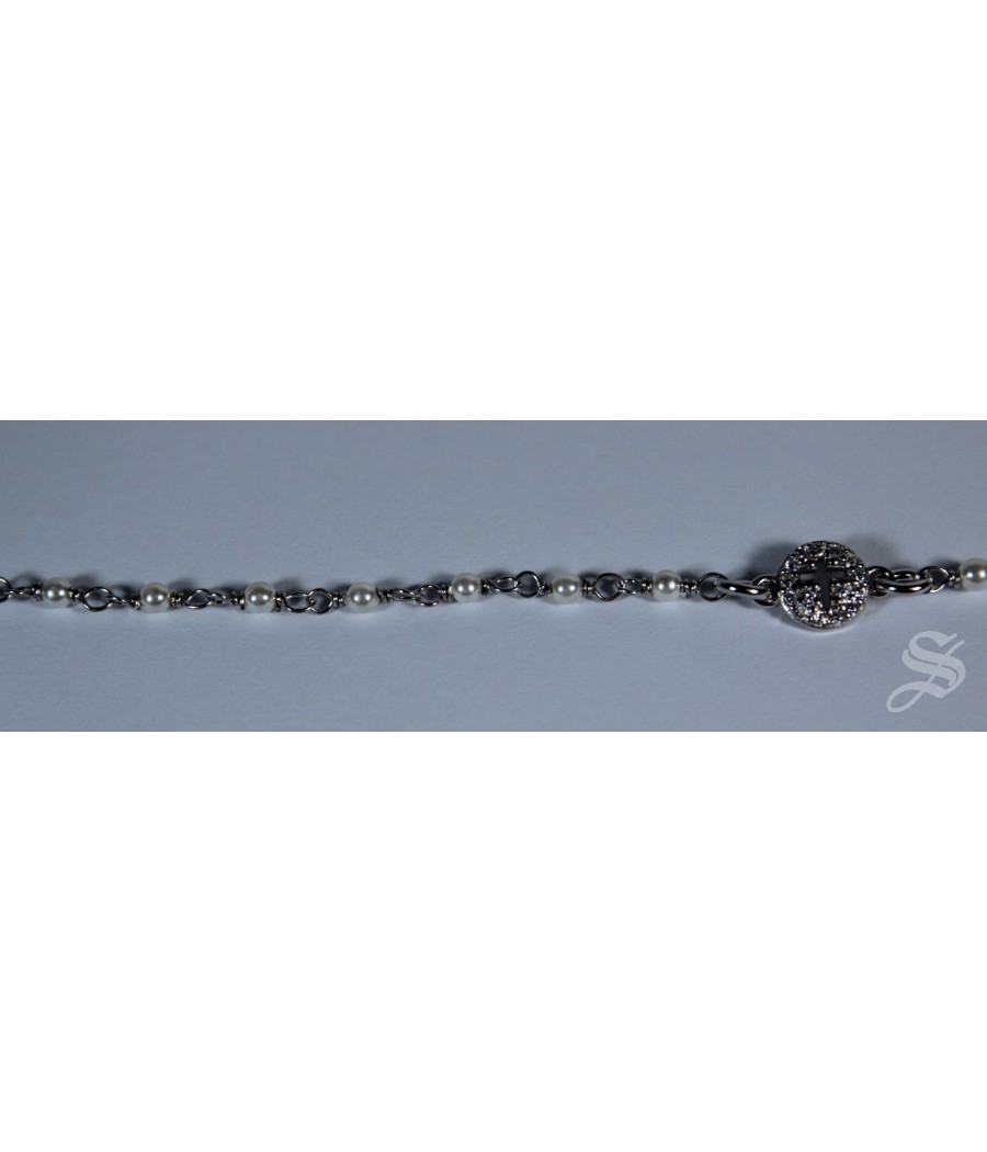 PULSERA CRISTAL Ø2 MM Y PLATA MEDALLA STRASS PERLA