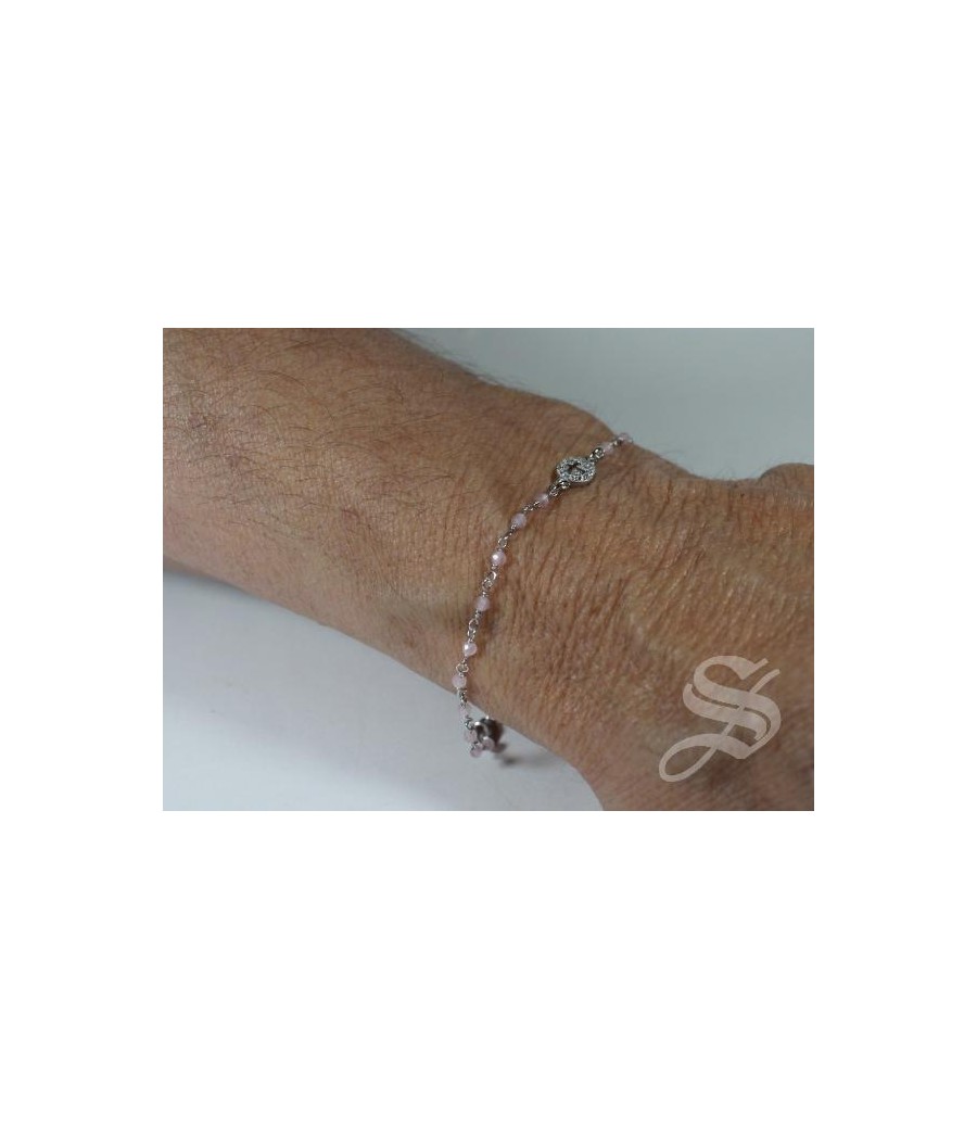 PULSERA CRISTAL Ø2 MM Y PLATA MEDALLA STRASS ROSA
