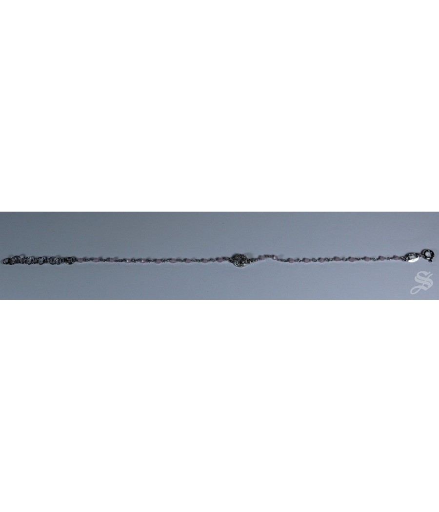 PULSERA CRISTAL Ø2 MM Y PLATA MEDALLA STRASS ROSA