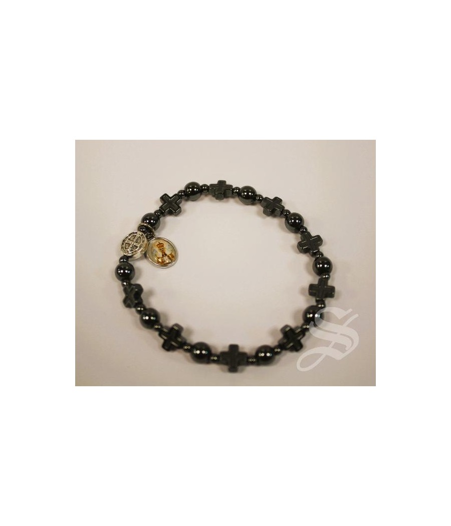 PULSERA SAN BENITO HEMATITE Y CRUZ. 8MM