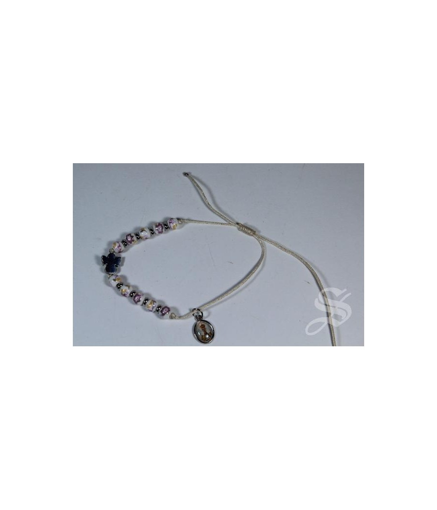 PULSERA CUERDA CERAICA /INOX ANGEL 6MM ROSA