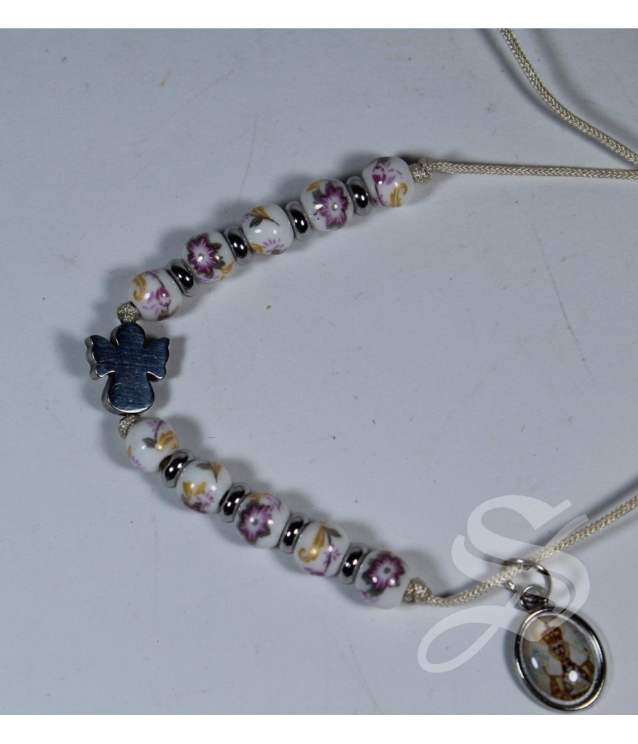PULSERA CUERDA CERAICA /INOX ANGEL 6MM ROSA