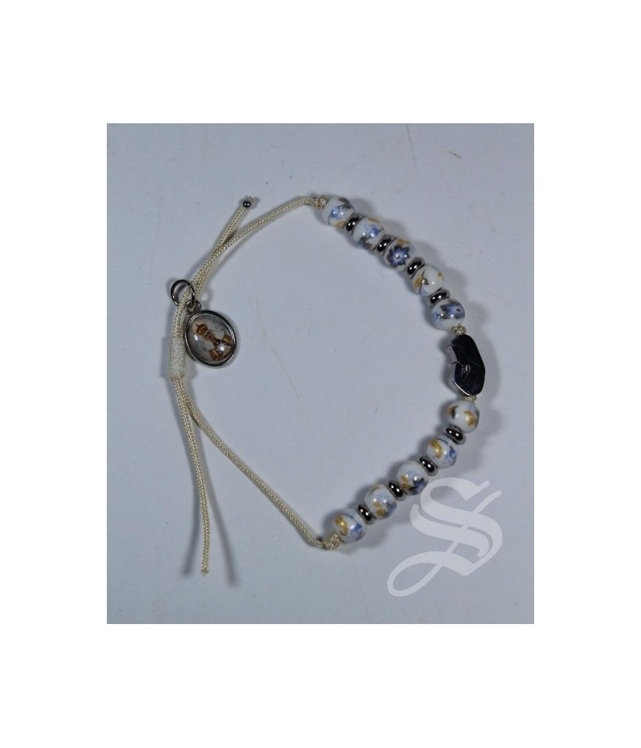 PULSERA CUERDA CERAMICA/INOX VIRGEN. 6MM AZUL