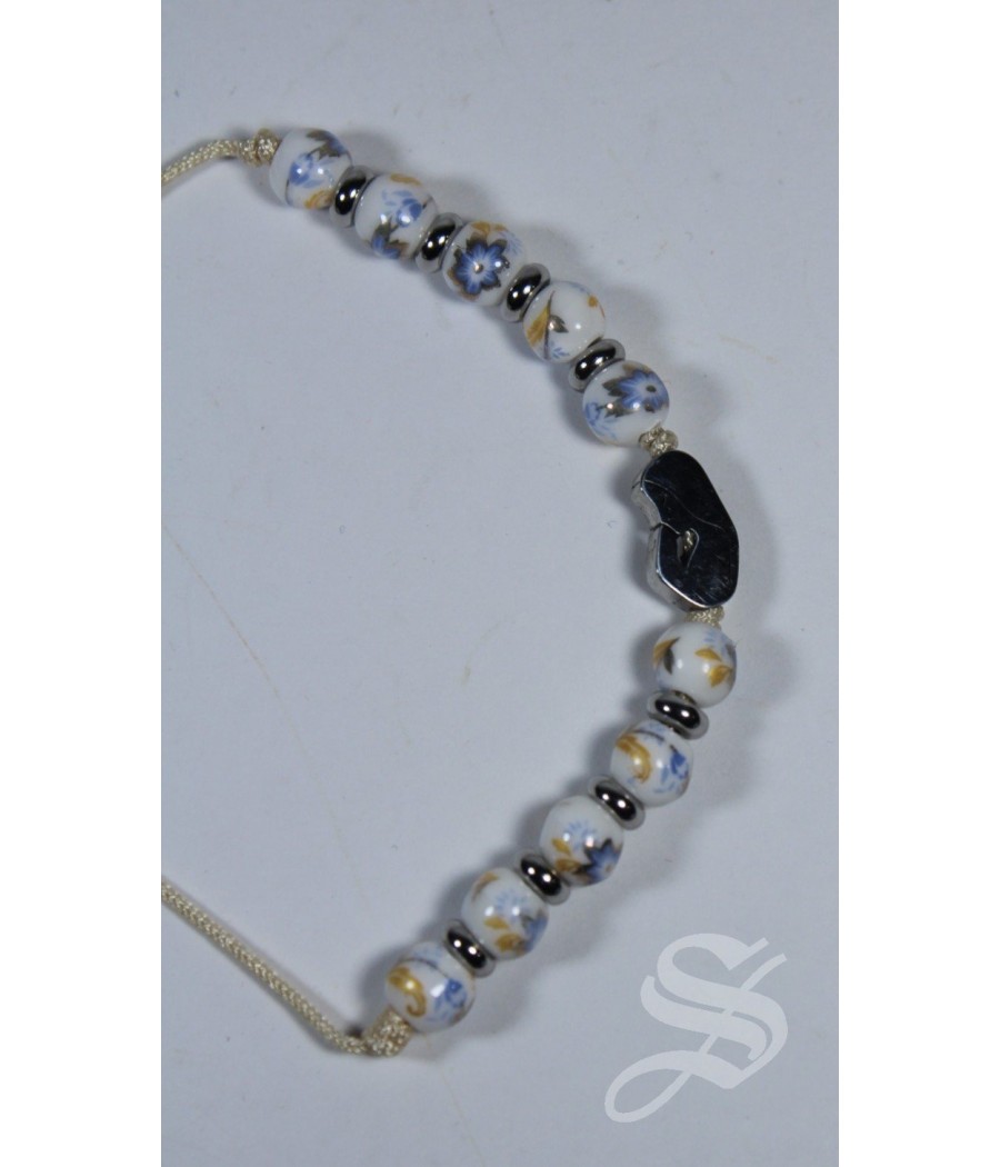 PULSERA CUERDA CERAMICA/INOX VIRGEN. 6MM AZUL