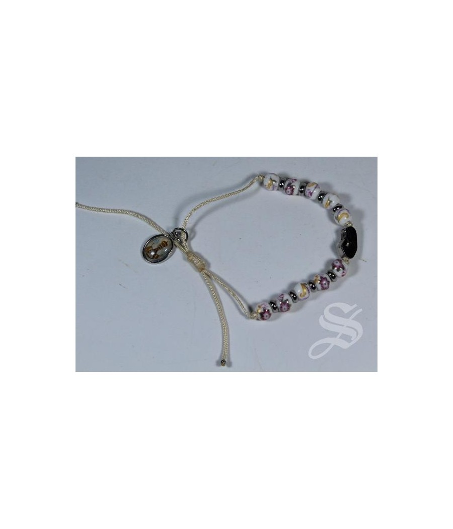 PULSERA CUERDA CERAMICA/ INOX. VIRGEN 6MM. ROSA