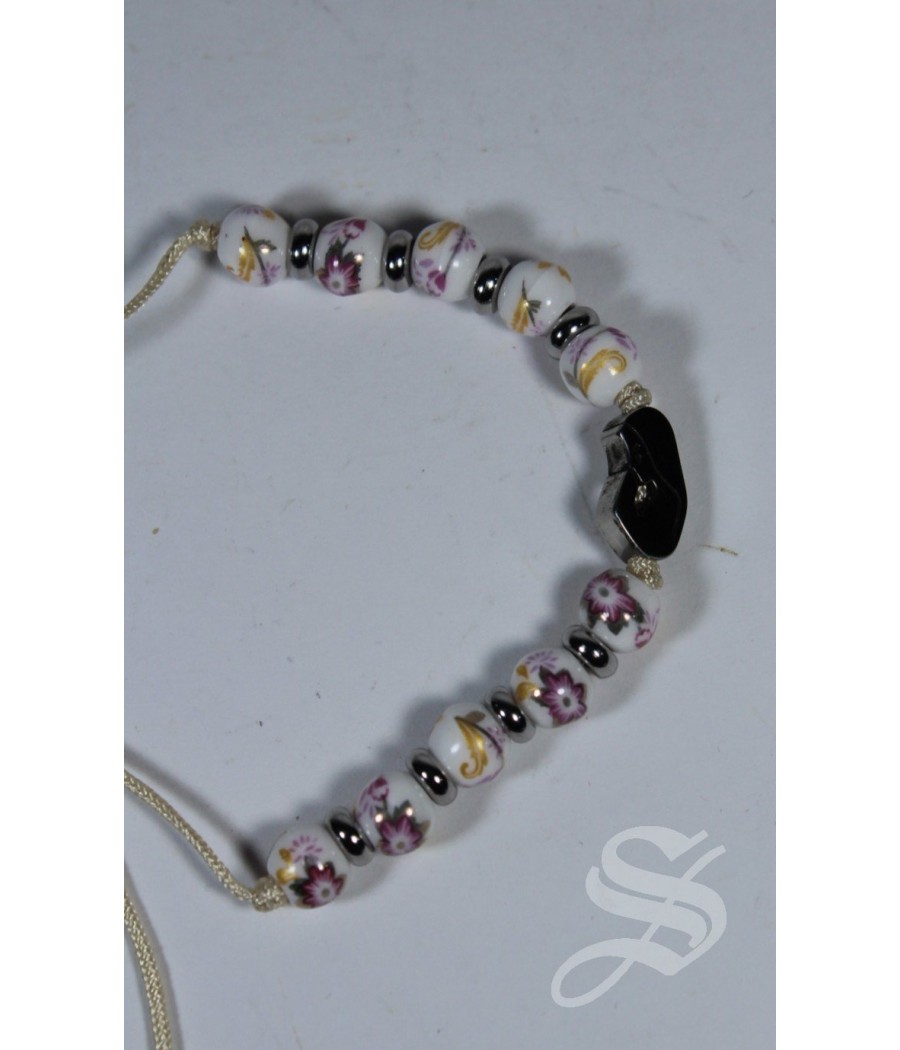 PULSERA CUERDA CERAMICA/ INOX. VIRGEN 6MM. ROSA