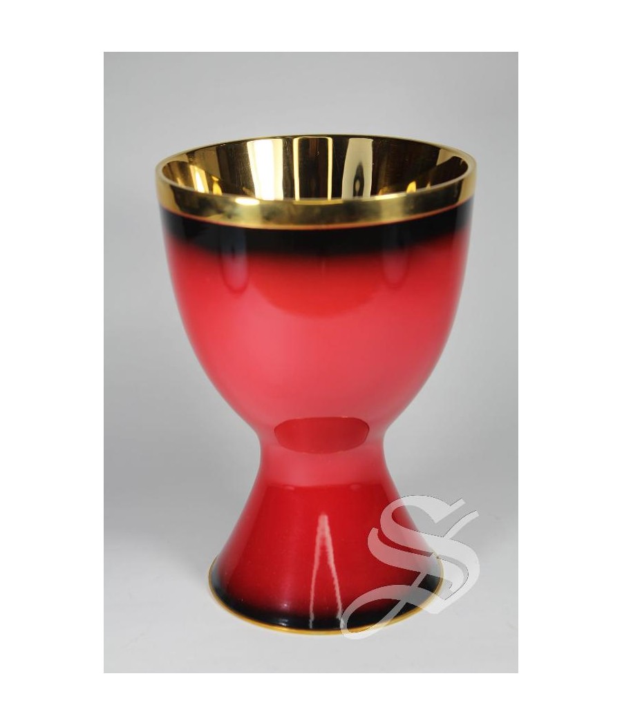 CALIZ LATON DORADO ESMALTE ROJO 16 CM. ALTURA Ø 10 CM.