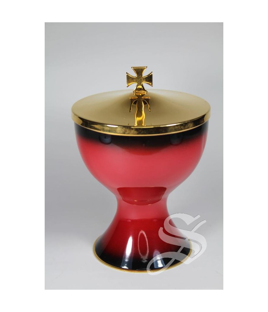 COPON LATON DORADO, ESMALTE ROJO 15 CM. ALTO Ø 11 CM.