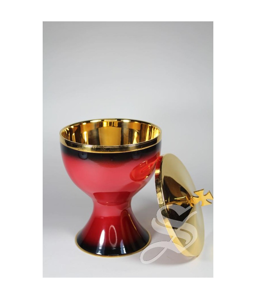 COPON LATON DORADO, ESMALTE ROJO 15 CM. ALTO Ø 11 CM.